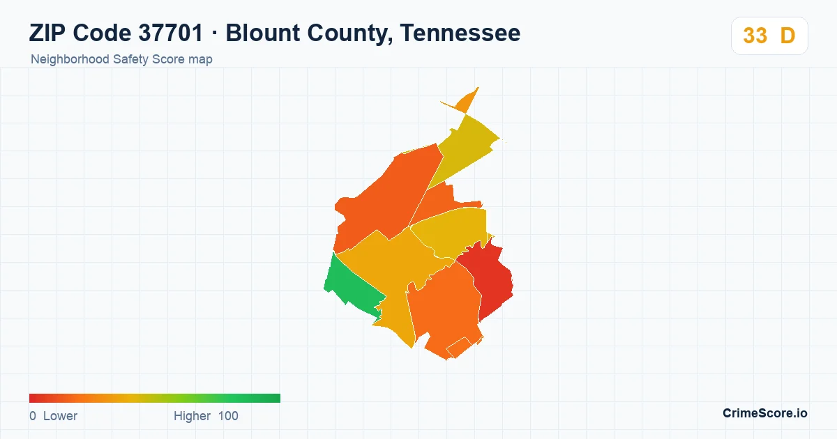 ZIP Code 37701 in Blount County, Tennessee neighborhood Safety Score map