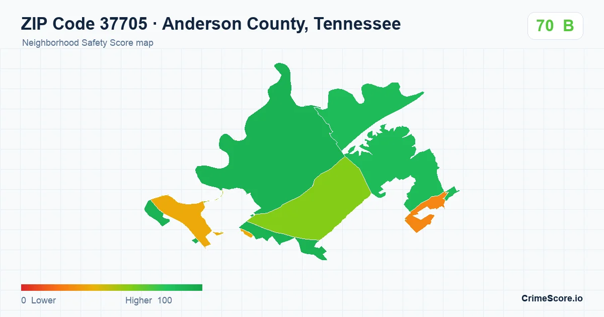 ZIP Code 37705 in Anderson County, Tennessee neighborhood Safety Score map