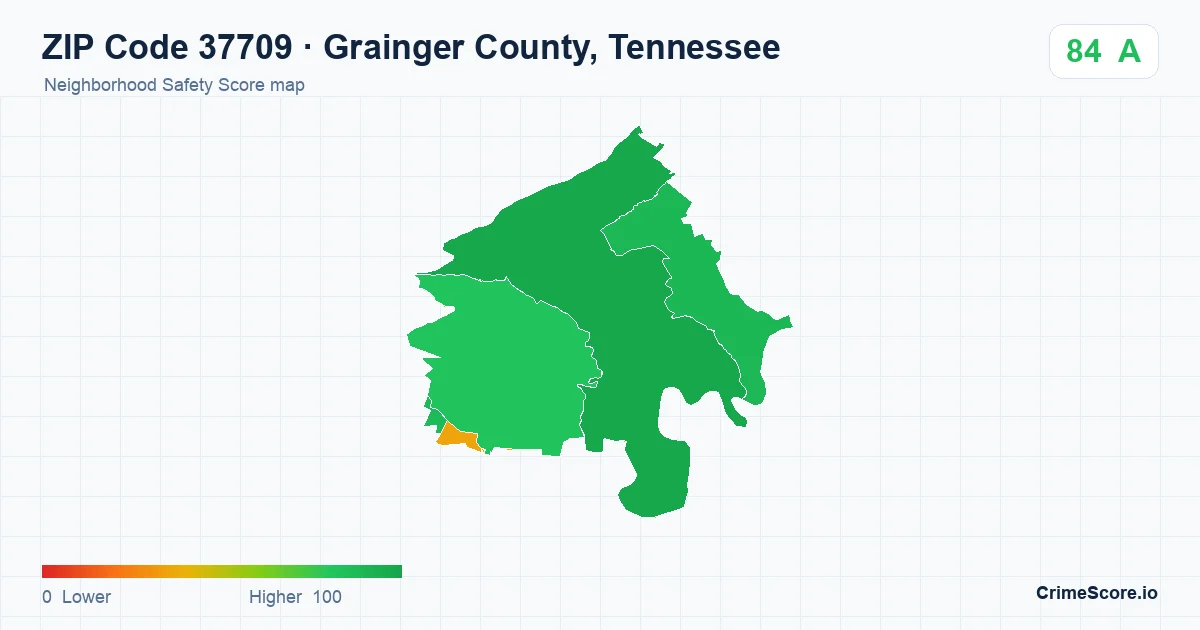 ZIP Code 37709 in Grainger County, Tennessee neighborhood Safety Score map