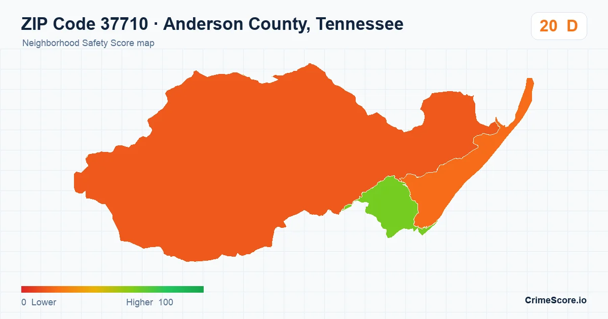 ZIP Code 37710 in Anderson County, Tennessee neighborhood Safety Score map