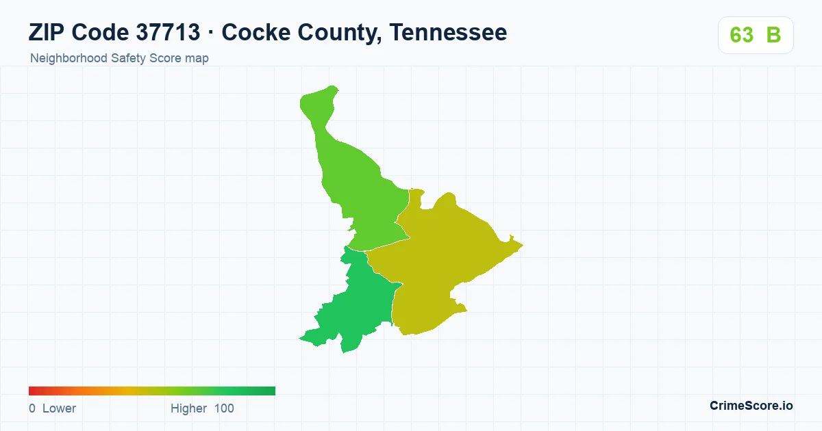 ZIP Code 37713 in Cocke County, Tennessee neighborhood Safety Score map