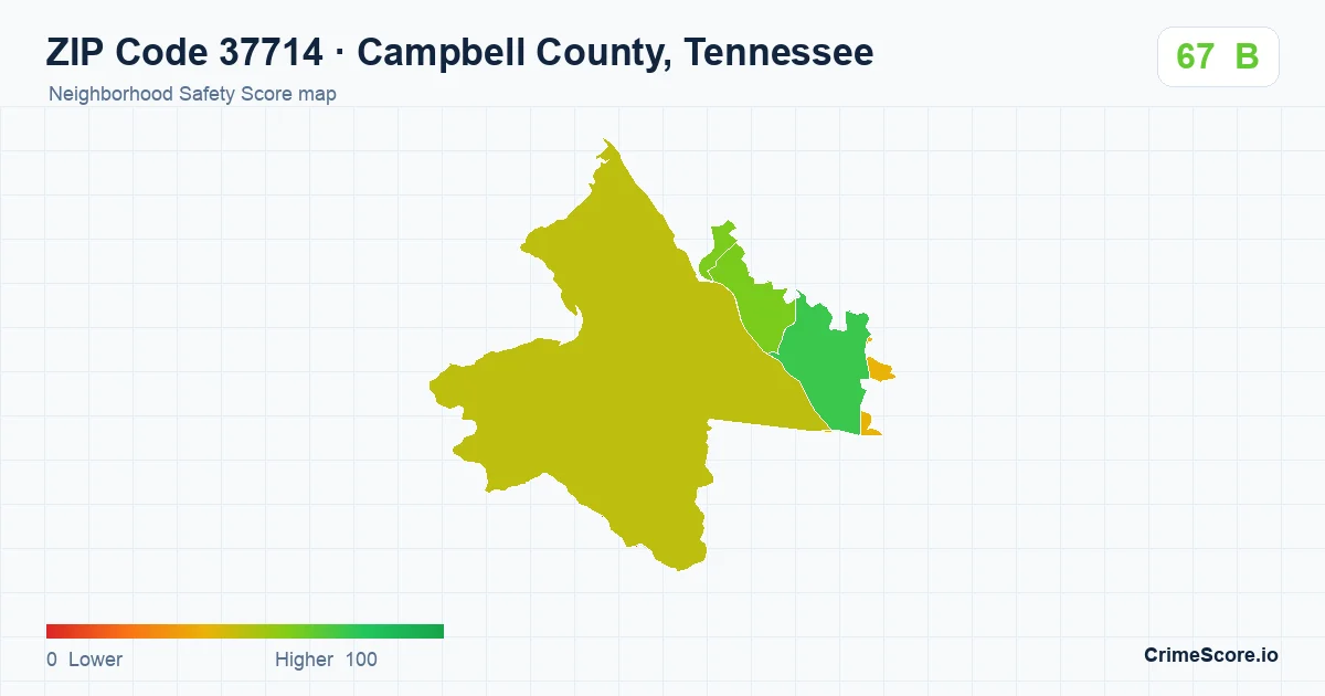 ZIP Code 37714 in Campbell County, Tennessee neighborhood Safety Score map