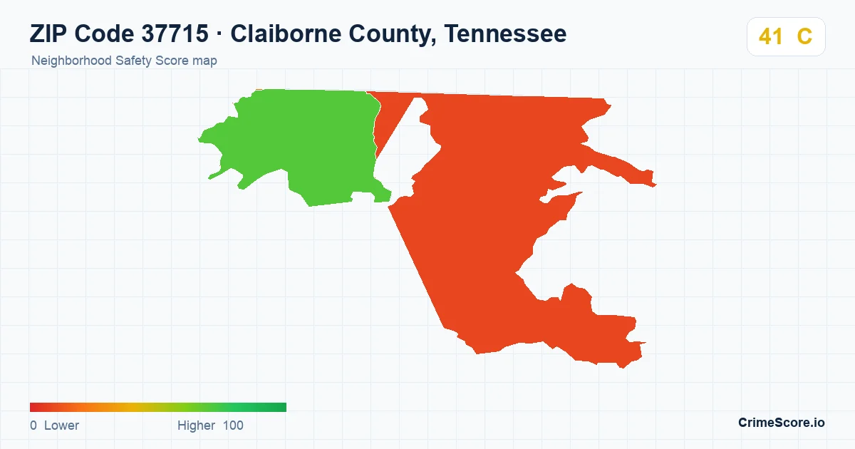 ZIP Code 37715 in Claiborne County, Tennessee neighborhood Safety Score map
