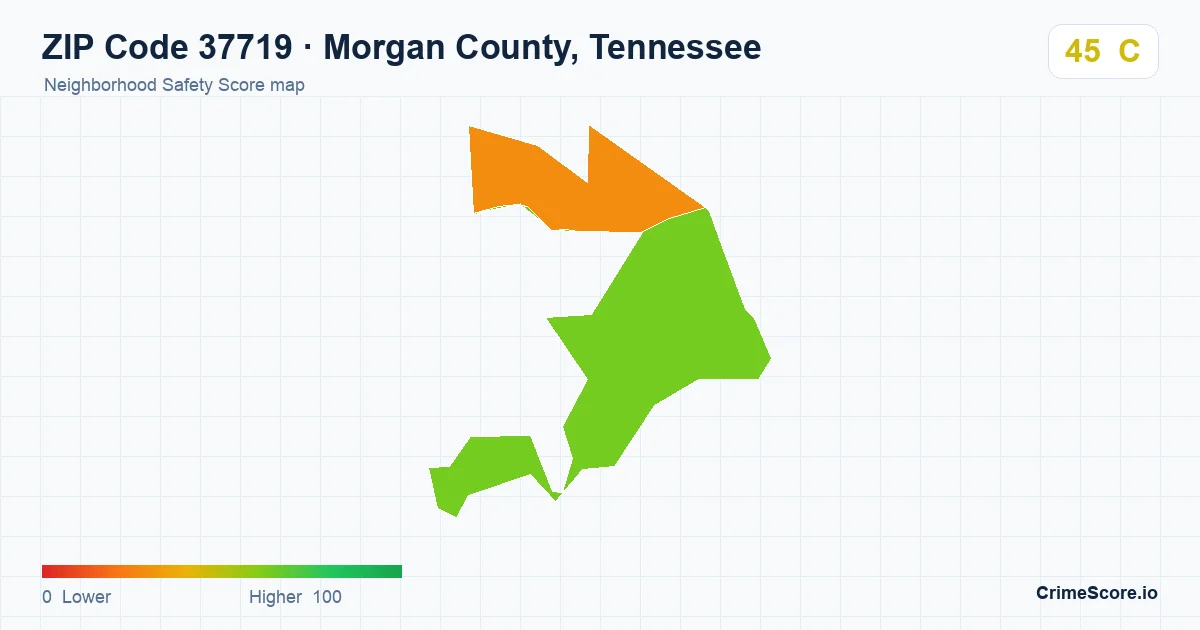 ZIP Code 37719 in Morgan County, Tennessee neighborhood Safety Score map