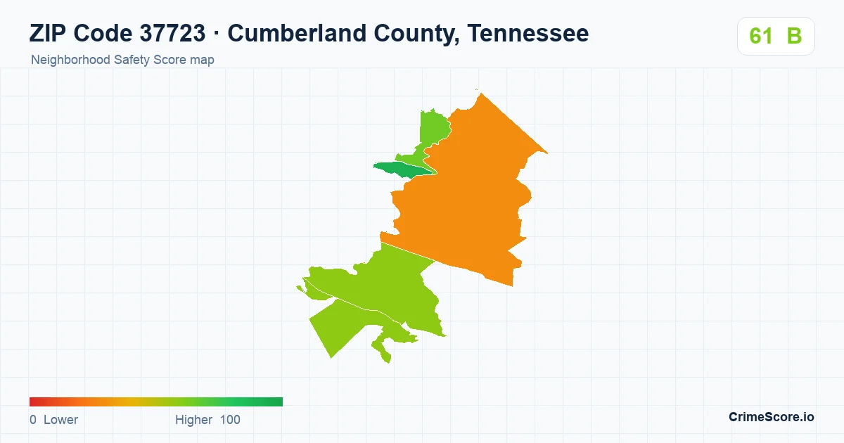 ZIP Code 37723 in Cumberland County, Tennessee neighborhood Safety Score map