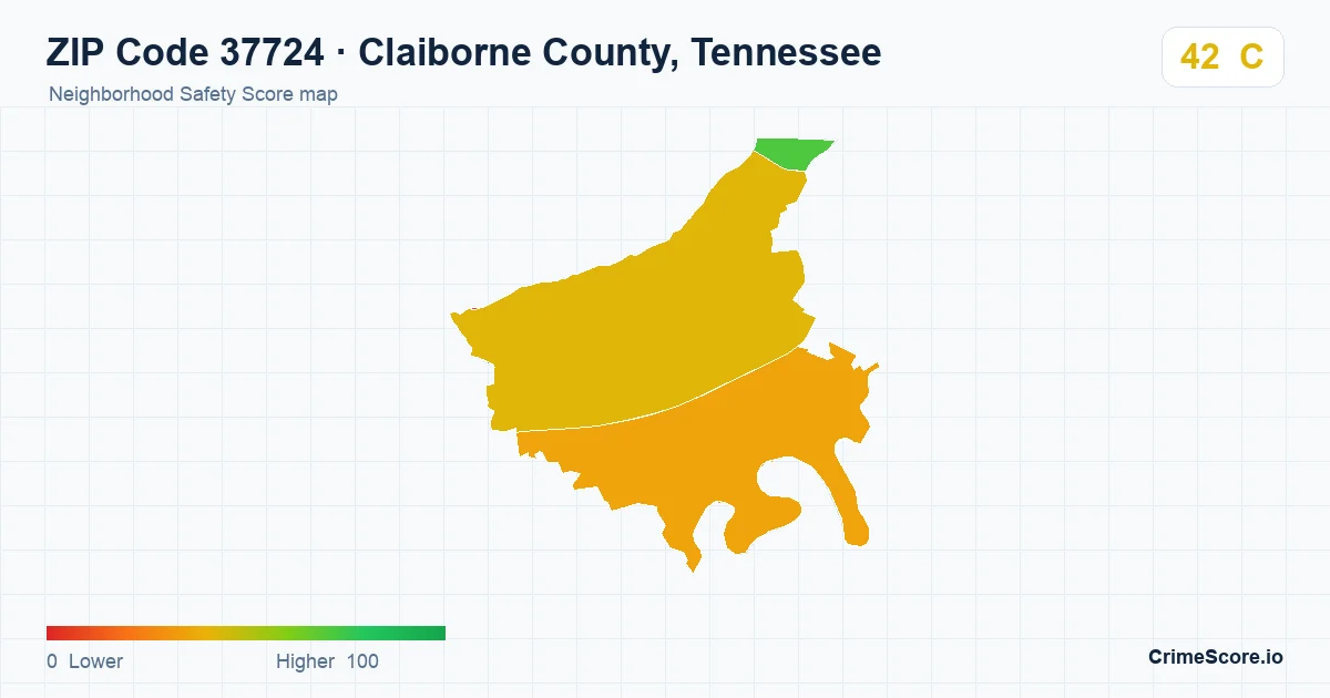 ZIP Code 37724 in Claiborne County, Tennessee neighborhood Safety Score map