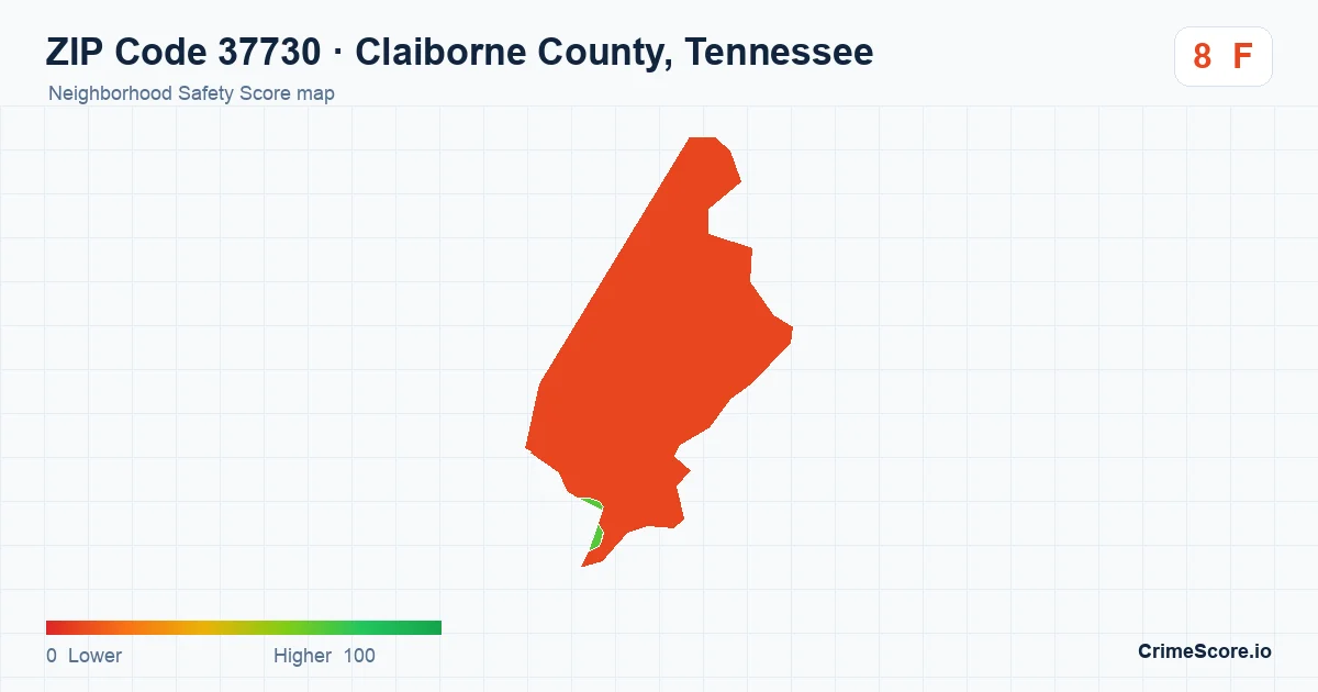 ZIP Code 37730 in Claiborne County, Tennessee neighborhood Safety Score map