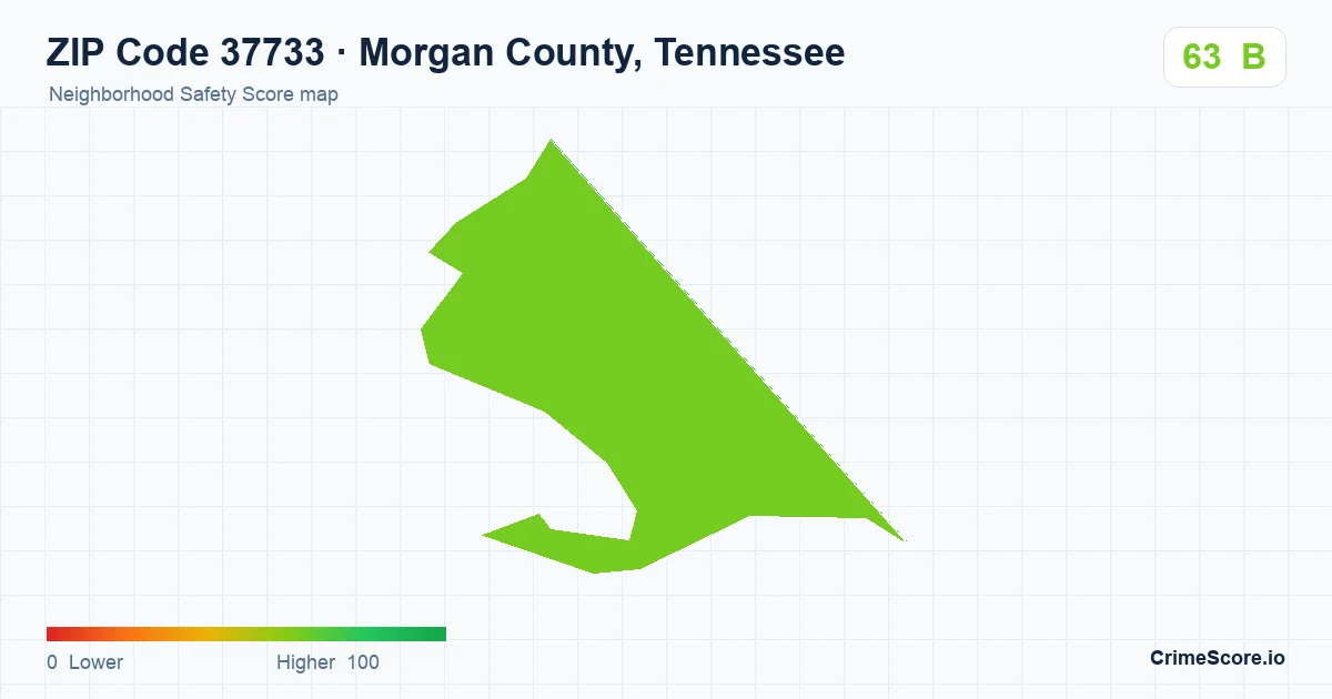 ZIP Code 37733 in Morgan County, Tennessee neighborhood Safety Score map