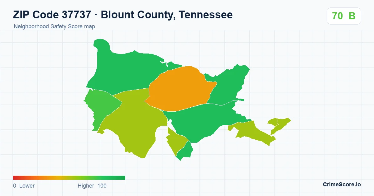 ZIP Code 37737 in Blount County, Tennessee neighborhood Safety Score map