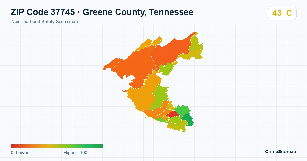 ZIP Code 37745 in Greene County, Tennessee neighborhood Safety Score map
