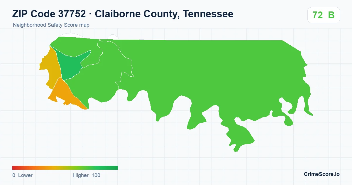 ZIP Code 37752 in Claiborne County, Tennessee neighborhood Safety Score map