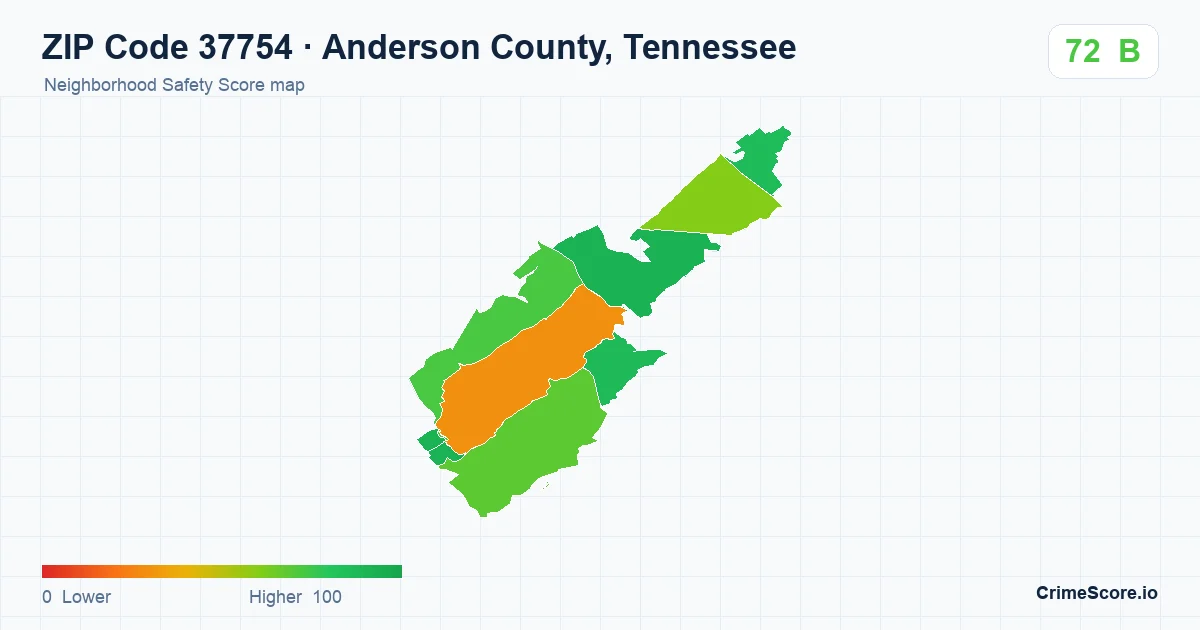 ZIP Code 37754 in Anderson County, Tennessee neighborhood Safety Score map