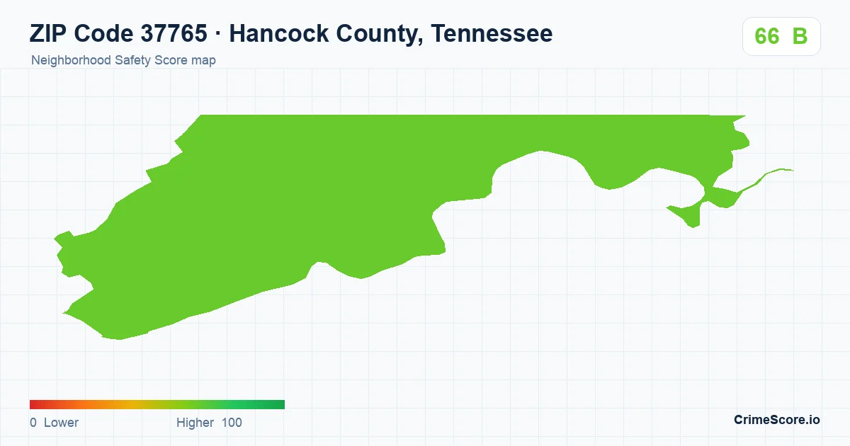 ZIP Code 37765 in Hancock County, Tennessee neighborhood Safety Score map