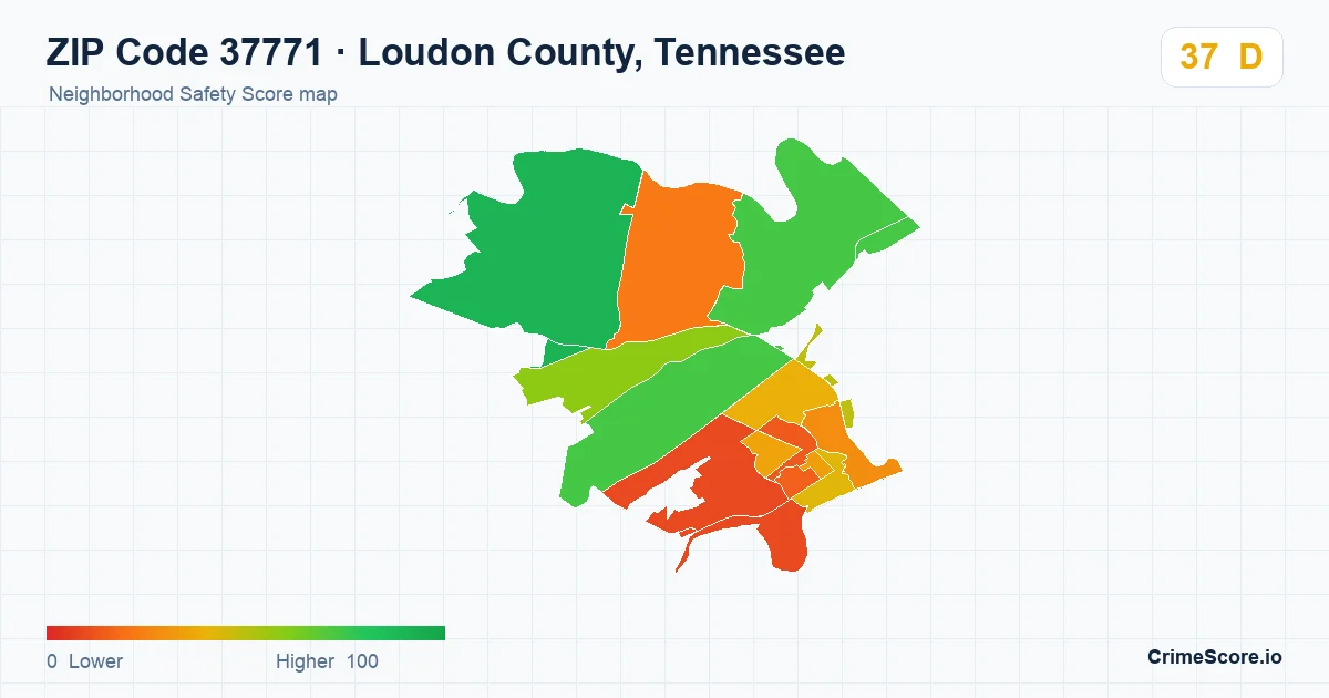 ZIP Code 37771 in Loudon County, Tennessee neighborhood Safety Score map