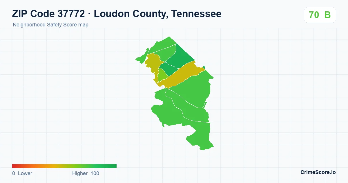 ZIP Code 37772 in Loudon County, Tennessee neighborhood Safety Score map