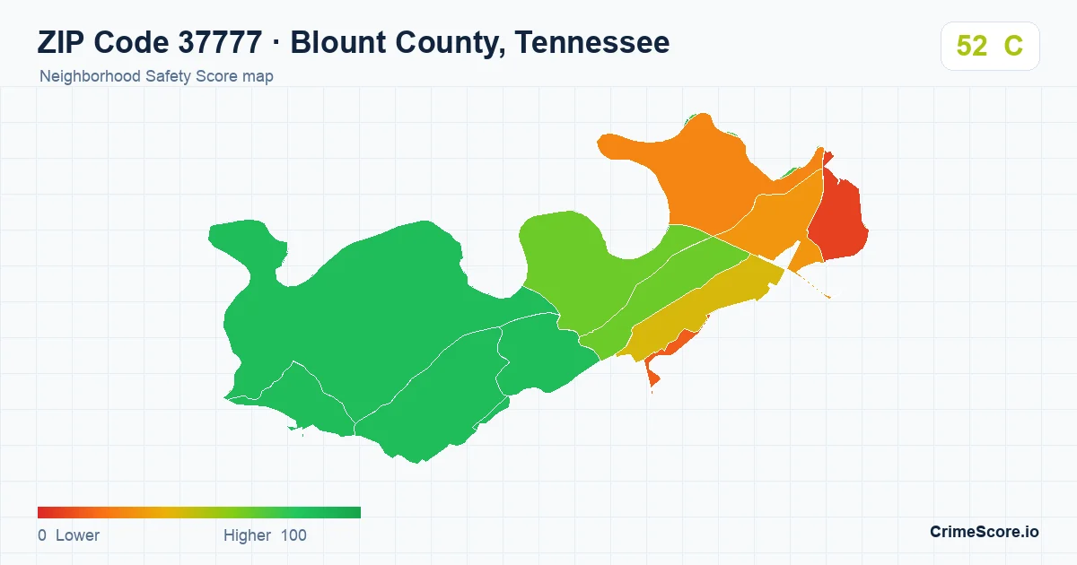 ZIP Code 37777 in Blount County, Tennessee neighborhood Safety Score map