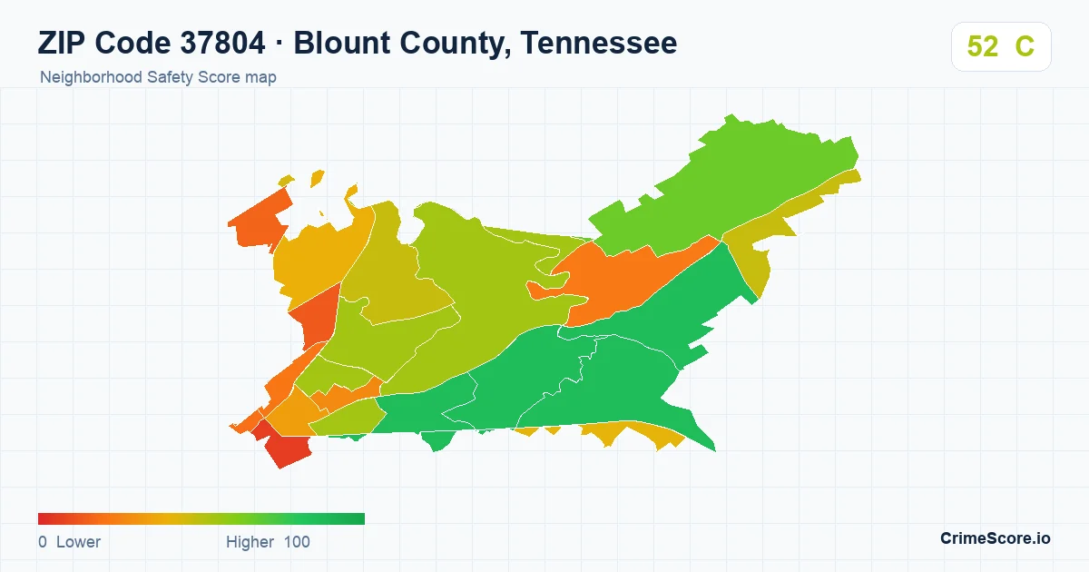 ZIP Code 37804 in Blount County, Tennessee neighborhood Safety Score map