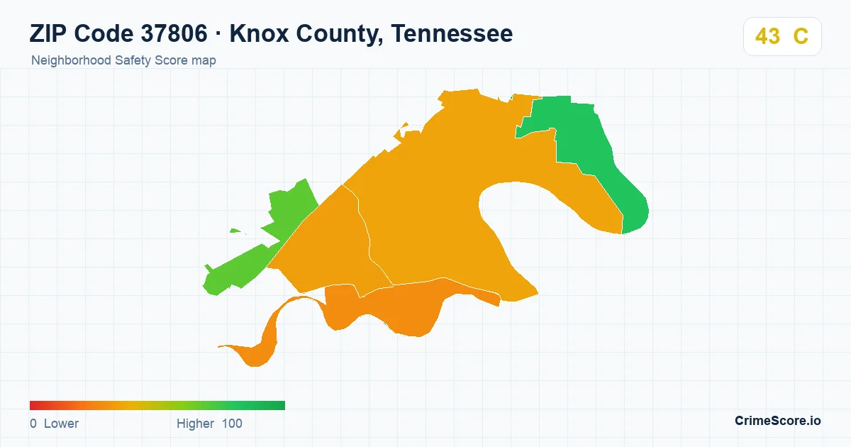 ZIP Code 37806 in Knox County, Tennessee neighborhood Safety Score map