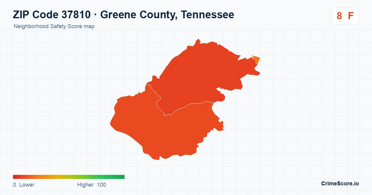 ZIP Code 37810 in Greene County, Tennessee neighborhood Safety Score map
