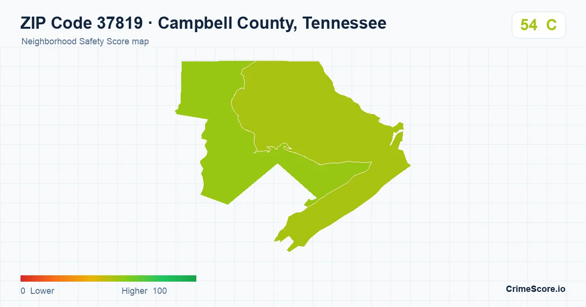 ZIP Code 37819 in Campbell County, Tennessee neighborhood Safety Score map