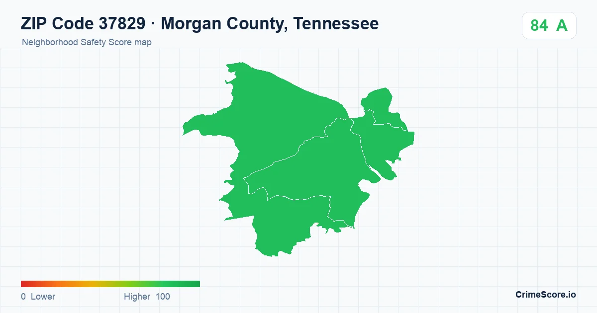 ZIP Code 37829 in Morgan County, Tennessee neighborhood Safety Score map