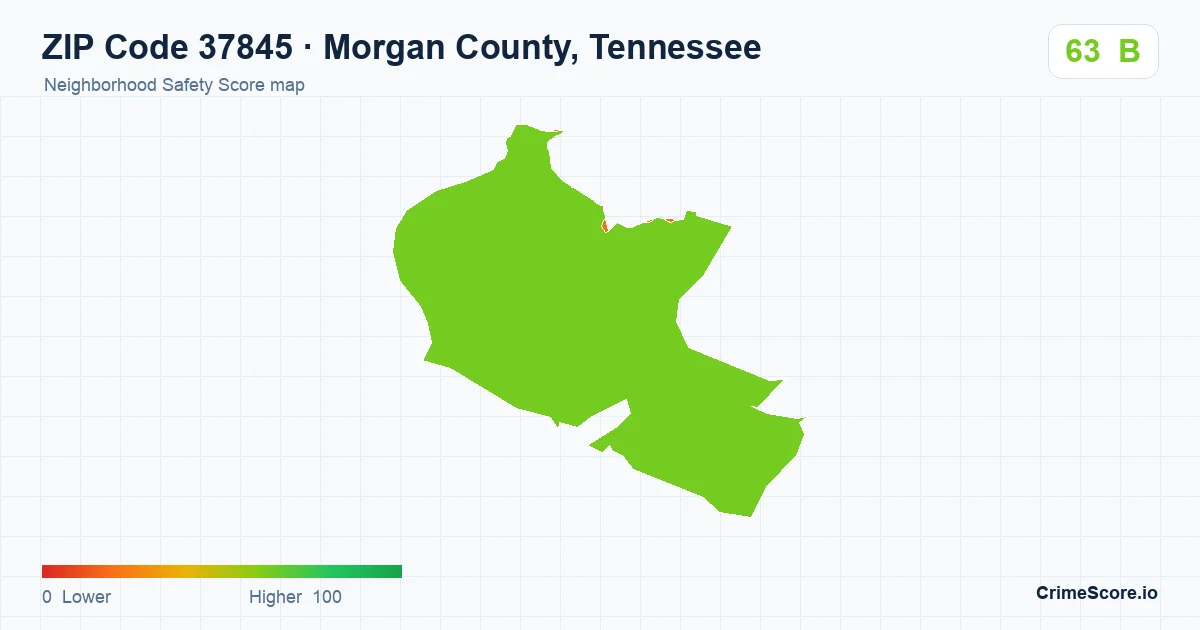 ZIP Code 37845 in Morgan County, Tennessee neighborhood Safety Score map