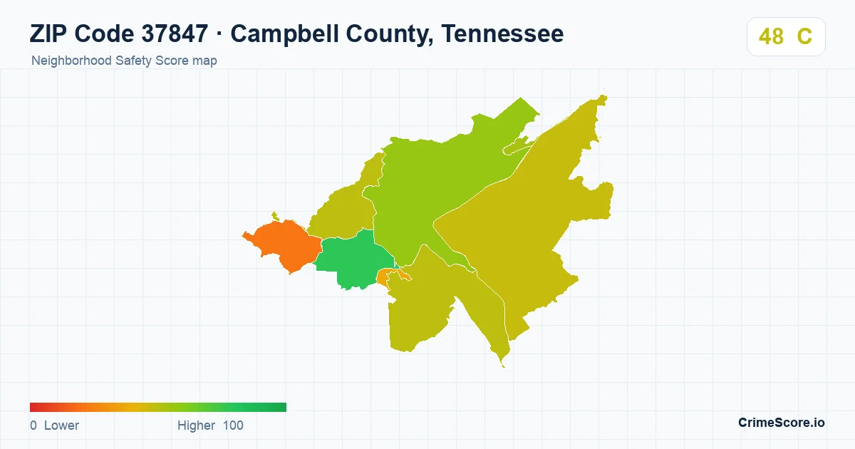 ZIP Code 37847 in Campbell County, Tennessee neighborhood Safety Score map