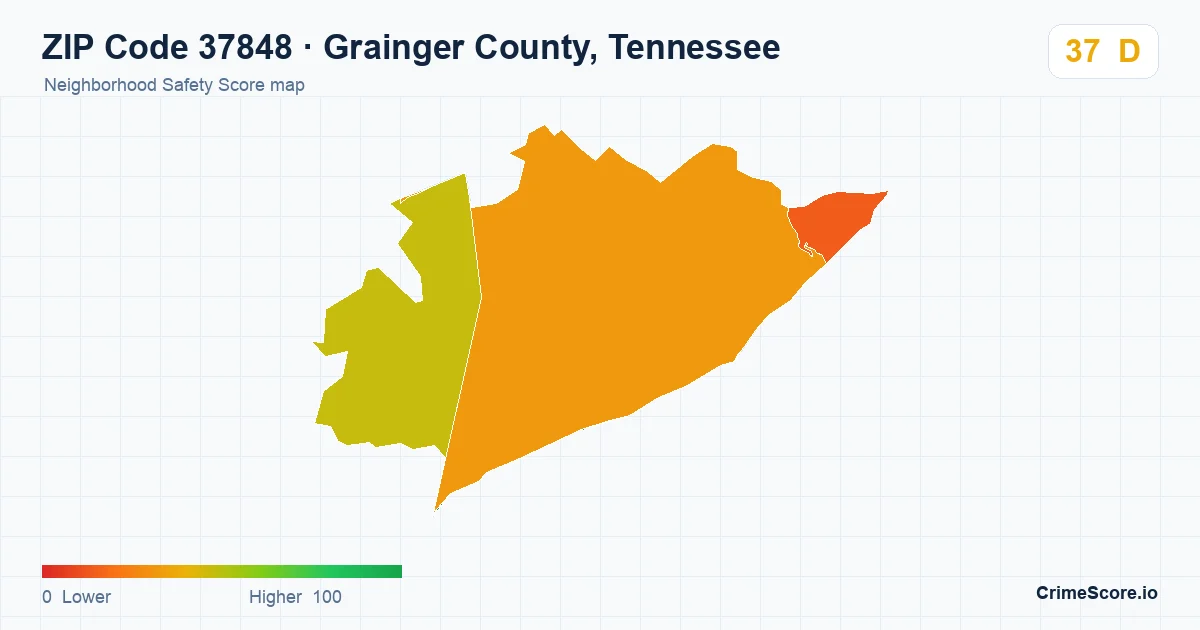 ZIP Code 37848 in Grainger County, Tennessee neighborhood Safety Score map