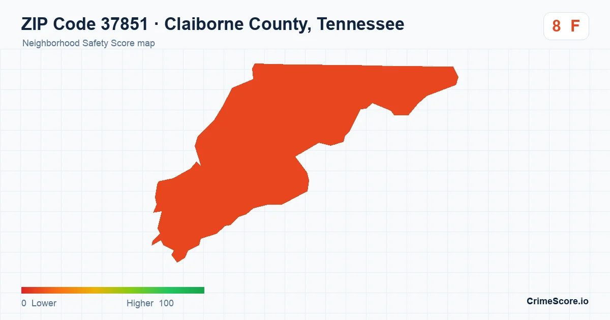 ZIP Code 37851 in Claiborne County, Tennessee neighborhood Safety Score map