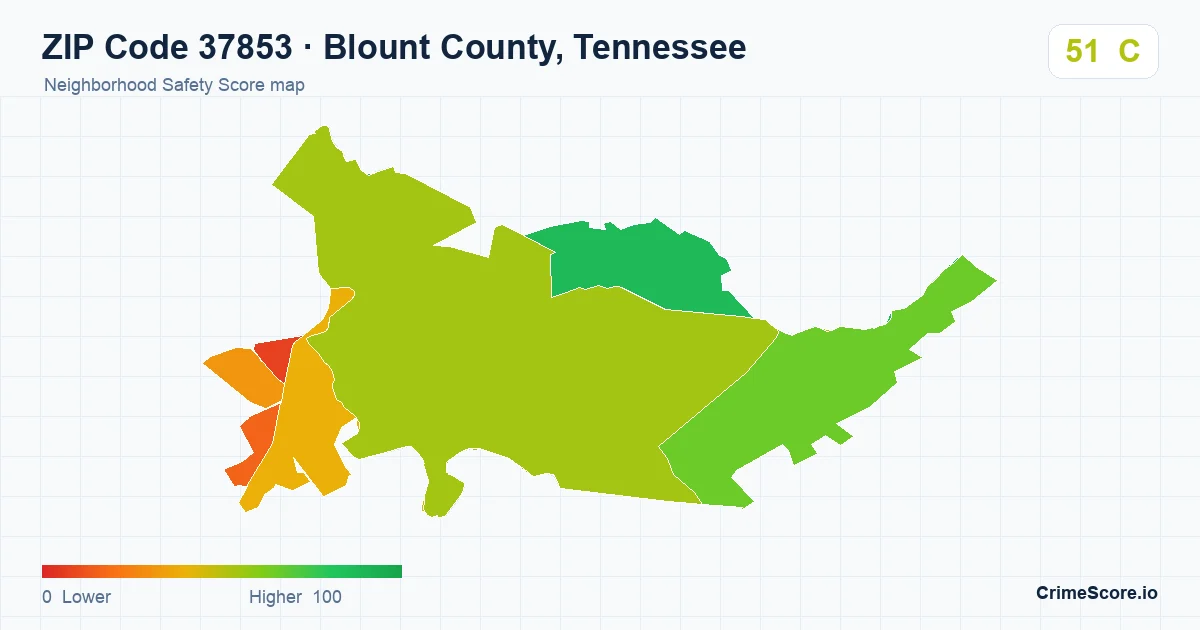 ZIP Code 37853 in Blount County, Tennessee neighborhood Safety Score map