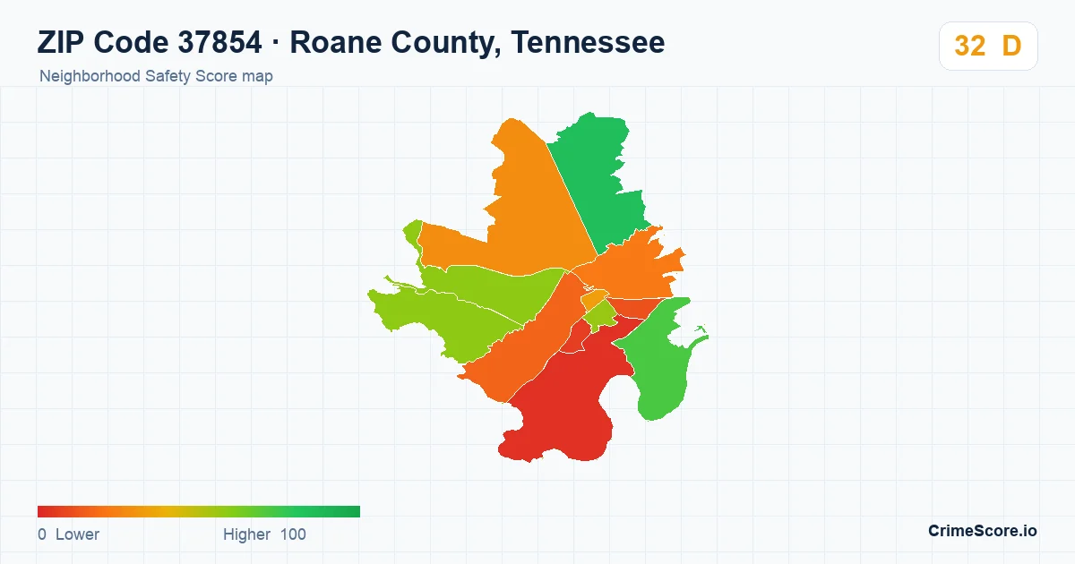 ZIP Code 37854 in Roane County, Tennessee neighborhood Safety Score map