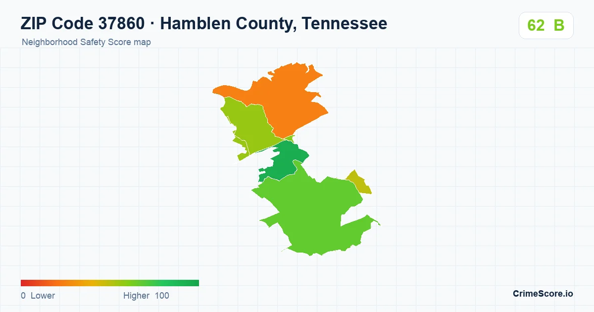 ZIP Code 37860 in Hamblen County, Tennessee neighborhood Safety Score map