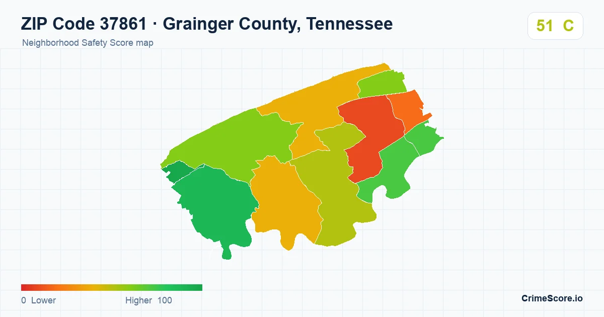 ZIP Code 37861 in Grainger County, Tennessee neighborhood Safety Score map