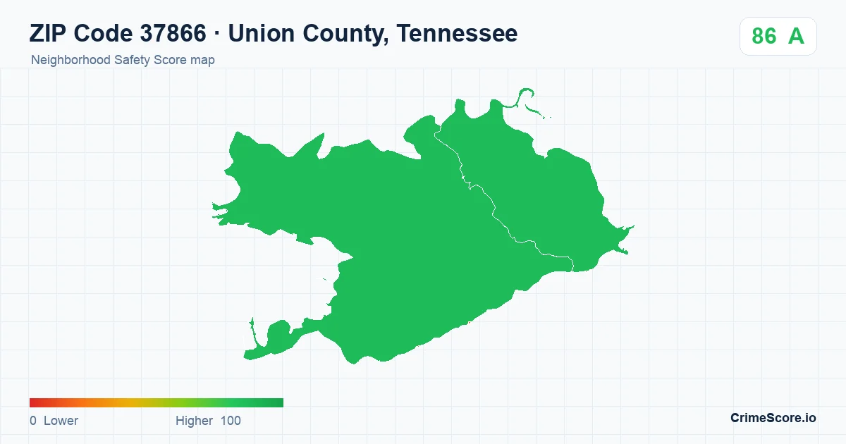 ZIP Code 37866 in Union County, Tennessee neighborhood Safety Score map