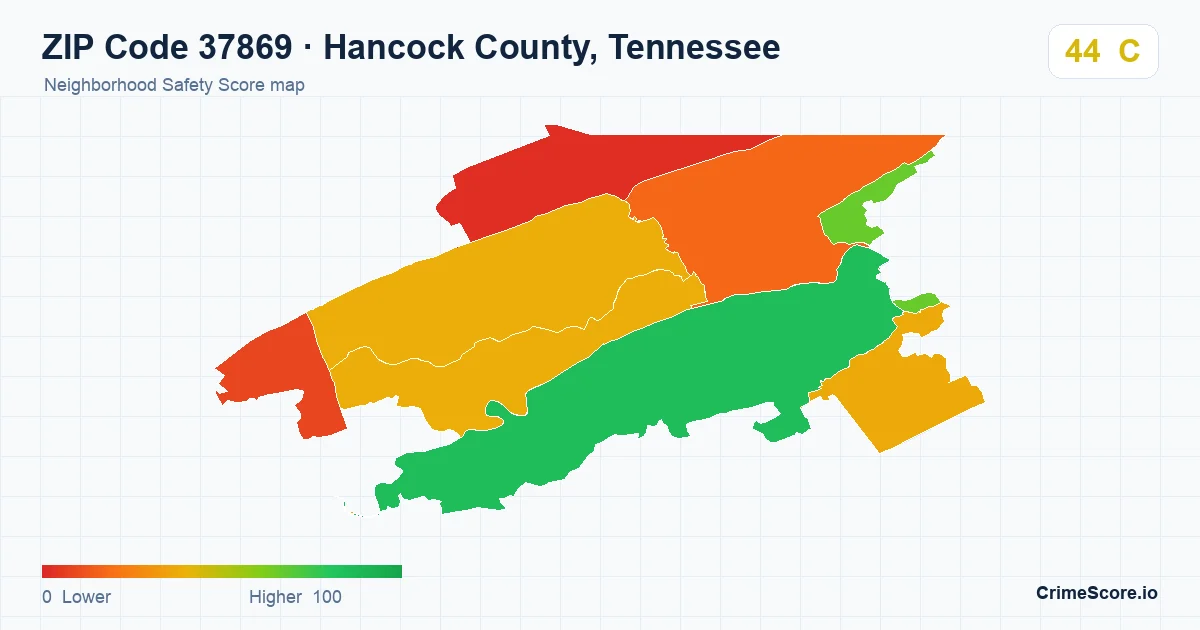 ZIP Code 37869 in Hancock County, Tennessee neighborhood Safety Score map