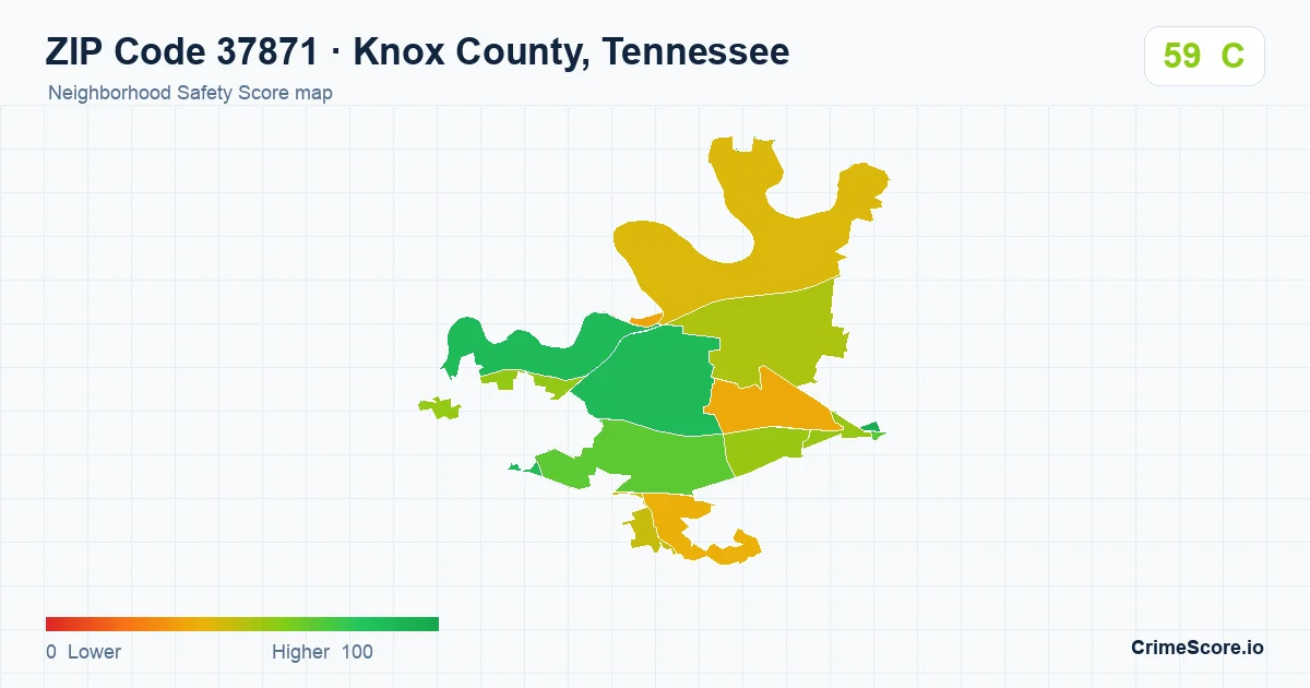 ZIP Code 37871 in Knox County, Tennessee neighborhood Safety Score map