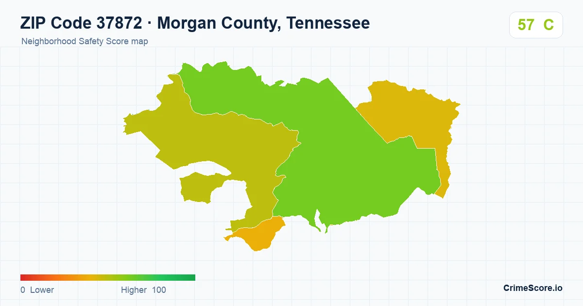 ZIP Code 37872 in Morgan County, Tennessee neighborhood Safety Score map