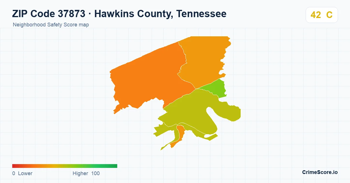 ZIP Code 37873 in Hawkins County, Tennessee neighborhood Safety Score map