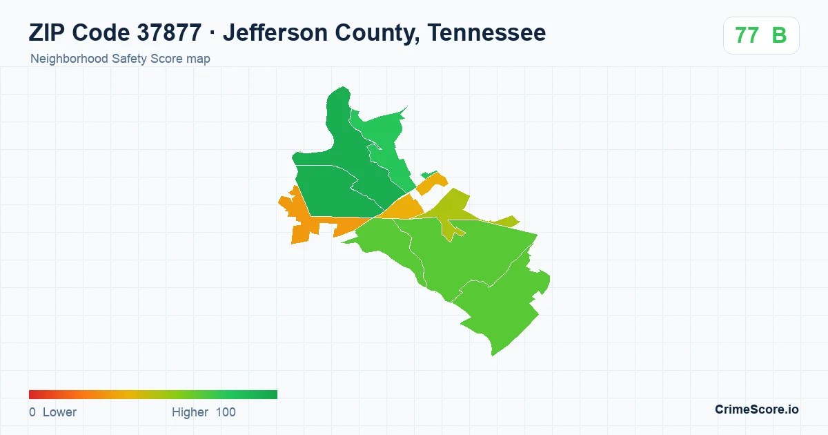 ZIP Code 37877 in Jefferson County, Tennessee neighborhood Safety Score map