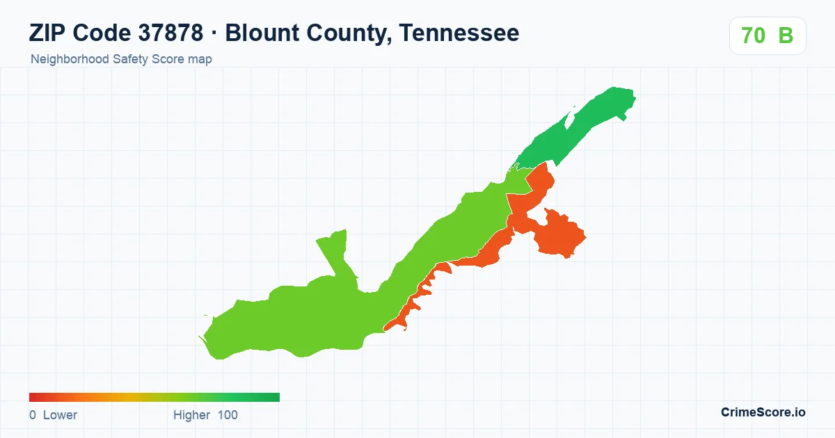 ZIP Code 37878 in Blount County, Tennessee neighborhood Safety Score map