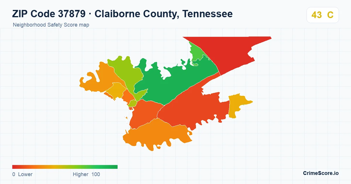 ZIP Code 37879 in Claiborne County, Tennessee neighborhood Safety Score map