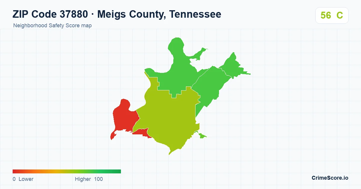 ZIP Code 37880 in Meigs County, Tennessee neighborhood Safety Score map