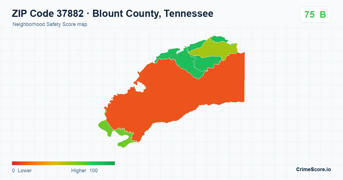ZIP Code 37882 in Blount County, Tennessee neighborhood Safety Score map