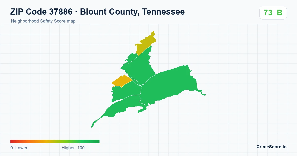 ZIP Code 37886 in Blount County, Tennessee neighborhood Safety Score map