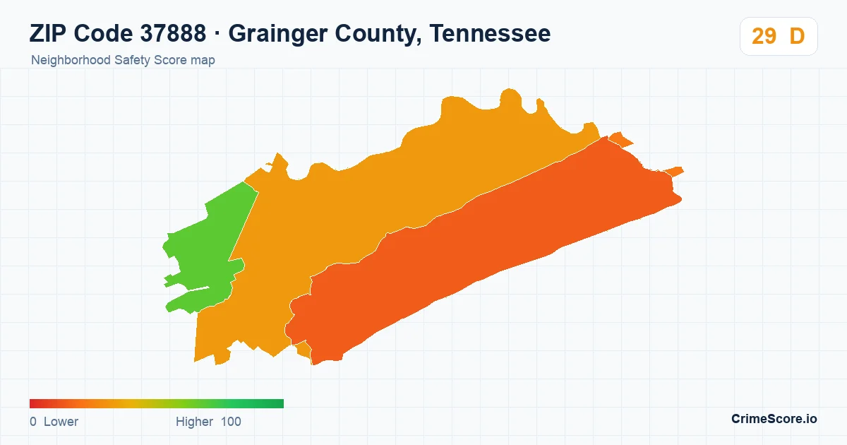 ZIP Code 37888 in Grainger County, Tennessee neighborhood Safety Score map