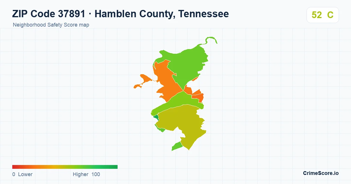 ZIP Code 37891 in Hamblen County, Tennessee neighborhood Safety Score map