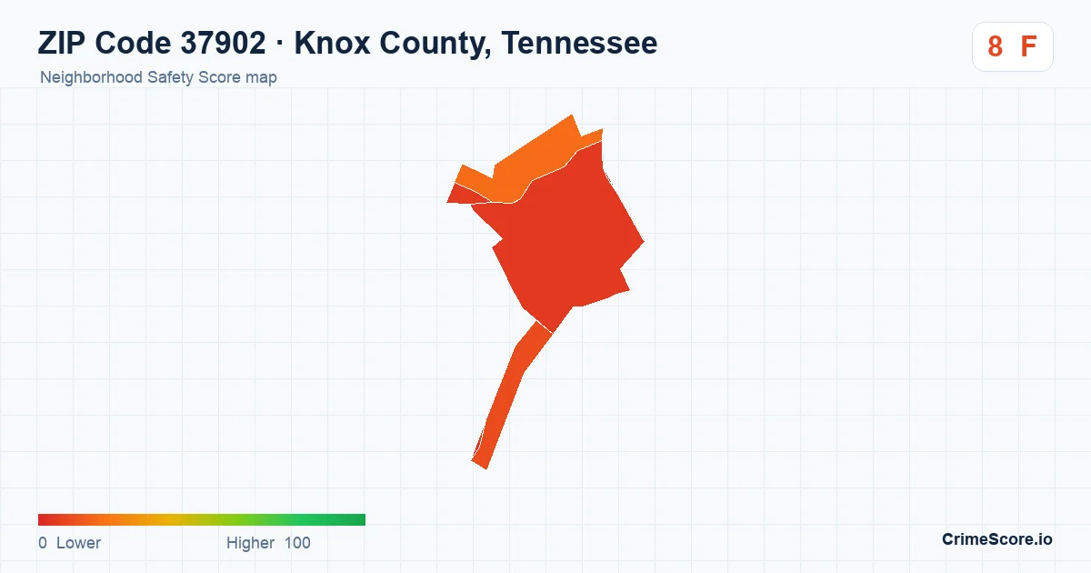 ZIP Code 37902 in Knox County, Tennessee neighborhood Safety Score map