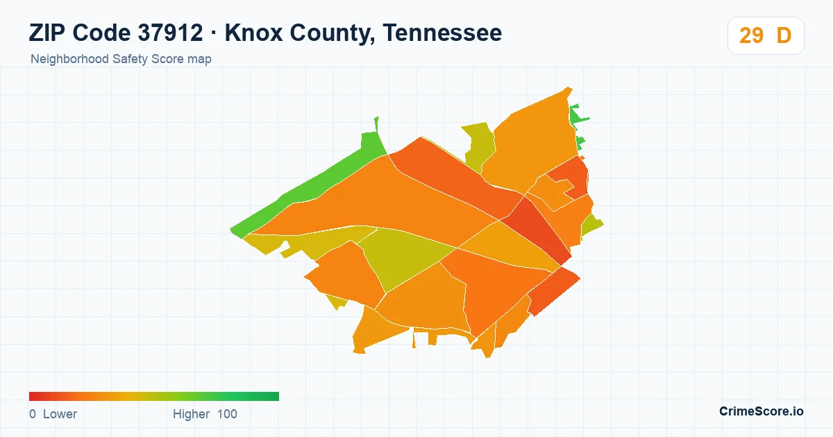 ZIP Code 37912 in Knox County, Tennessee neighborhood Safety Score map