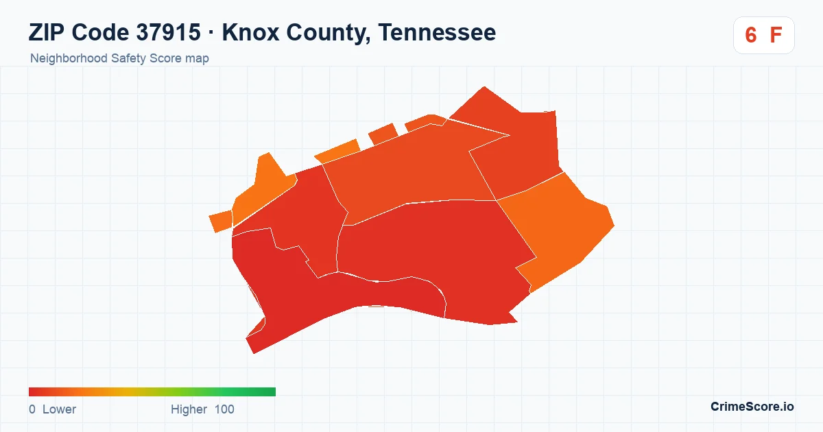ZIP Code 37915 in Knox County, Tennessee neighborhood Safety Score map