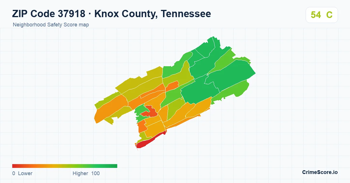 ZIP Code 37918 in Knox County, Tennessee neighborhood Safety Score map